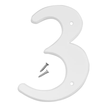 Hy-Ko 6In White Plastic Number 3, 5PK A30303